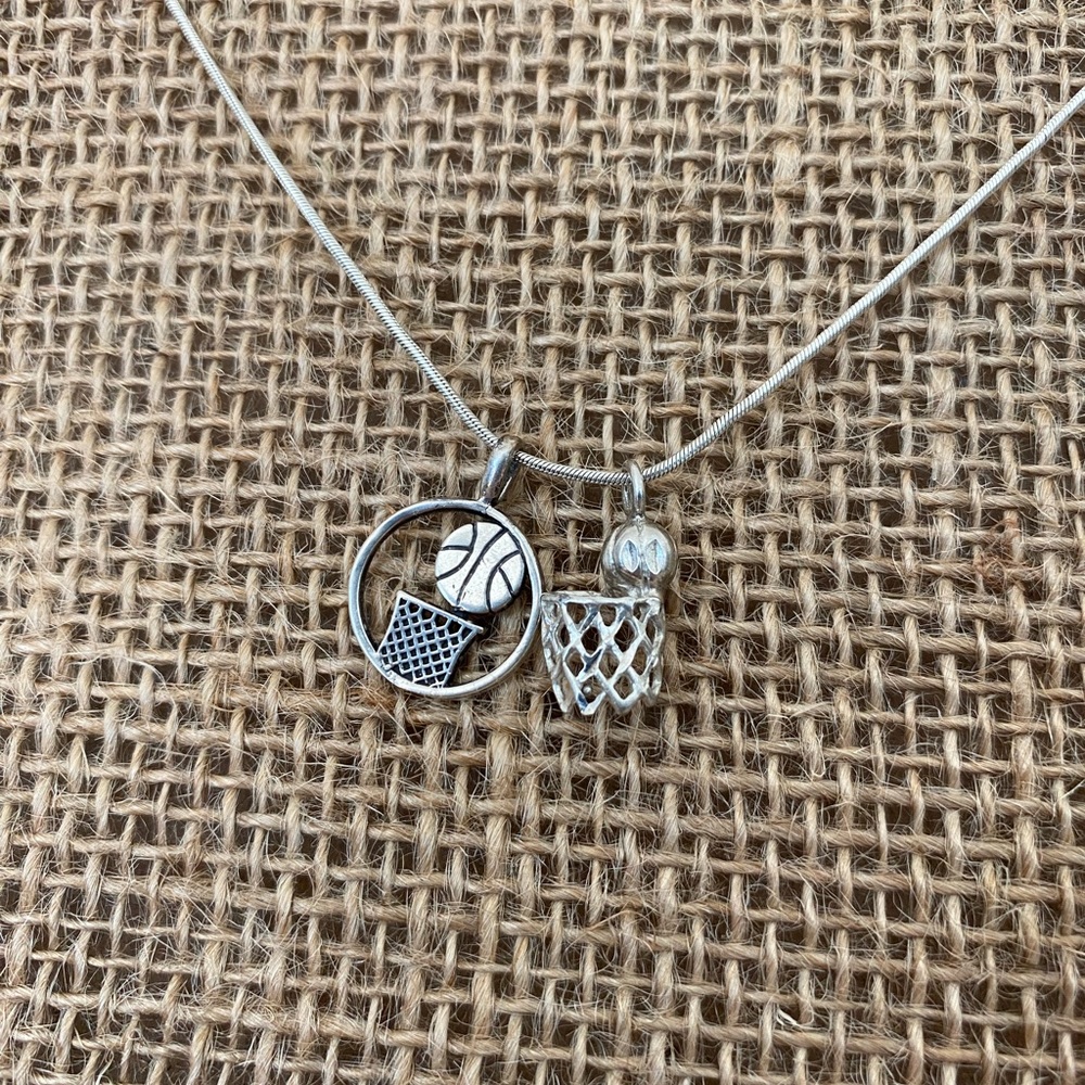 2 Sterling Silver Basketball Pendants & Chain